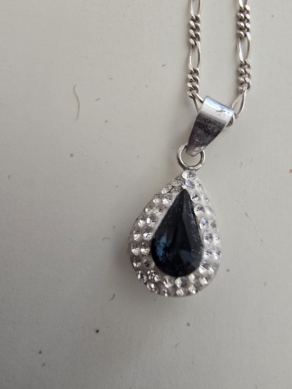 925 Sterling Silver Teardrop Pendant Necklace with Deep Blue Stone